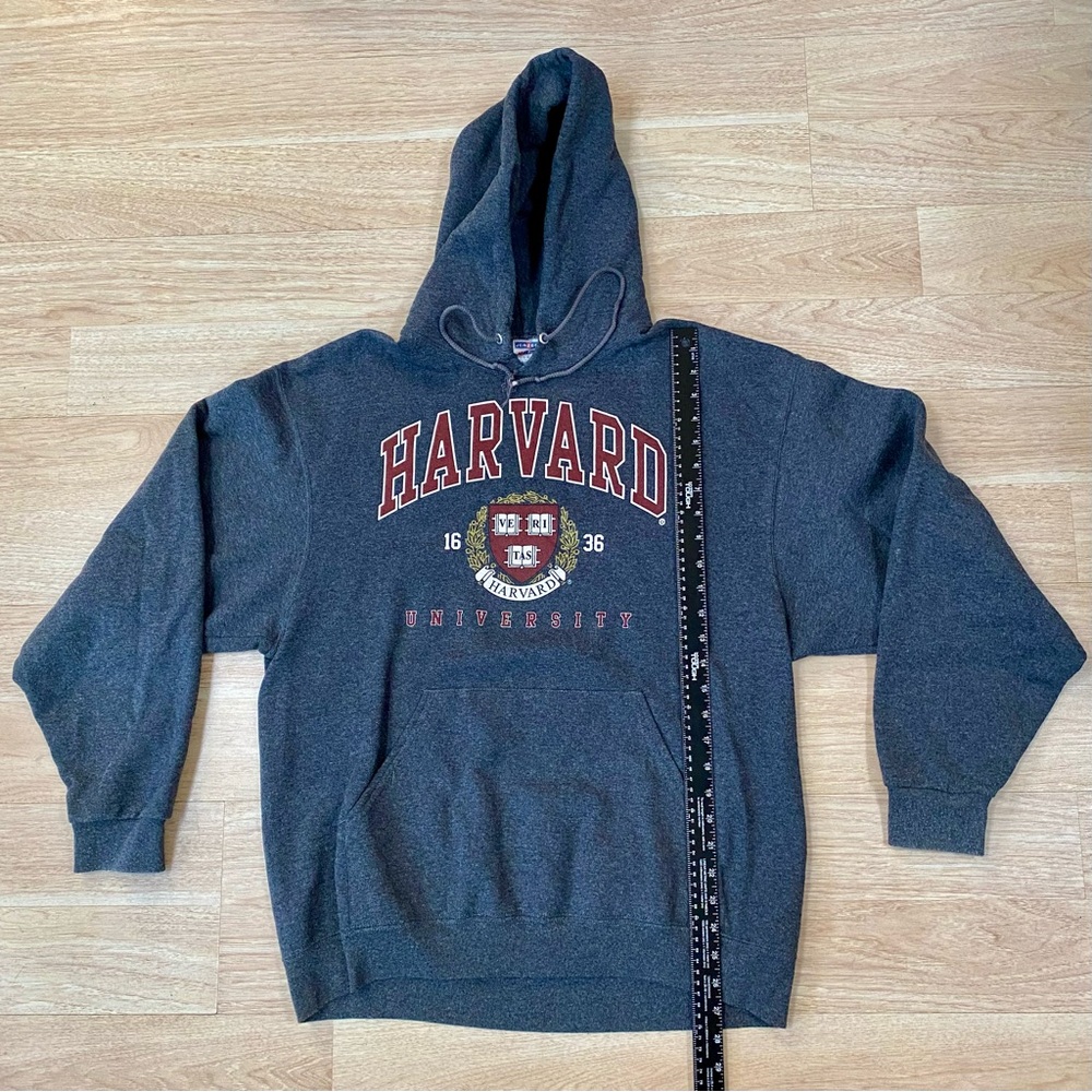 Vintage Harvard University Hoodie Men’s L Grey Jerzees Pullover Sweatshirt Y2K - Picture 6 of 8